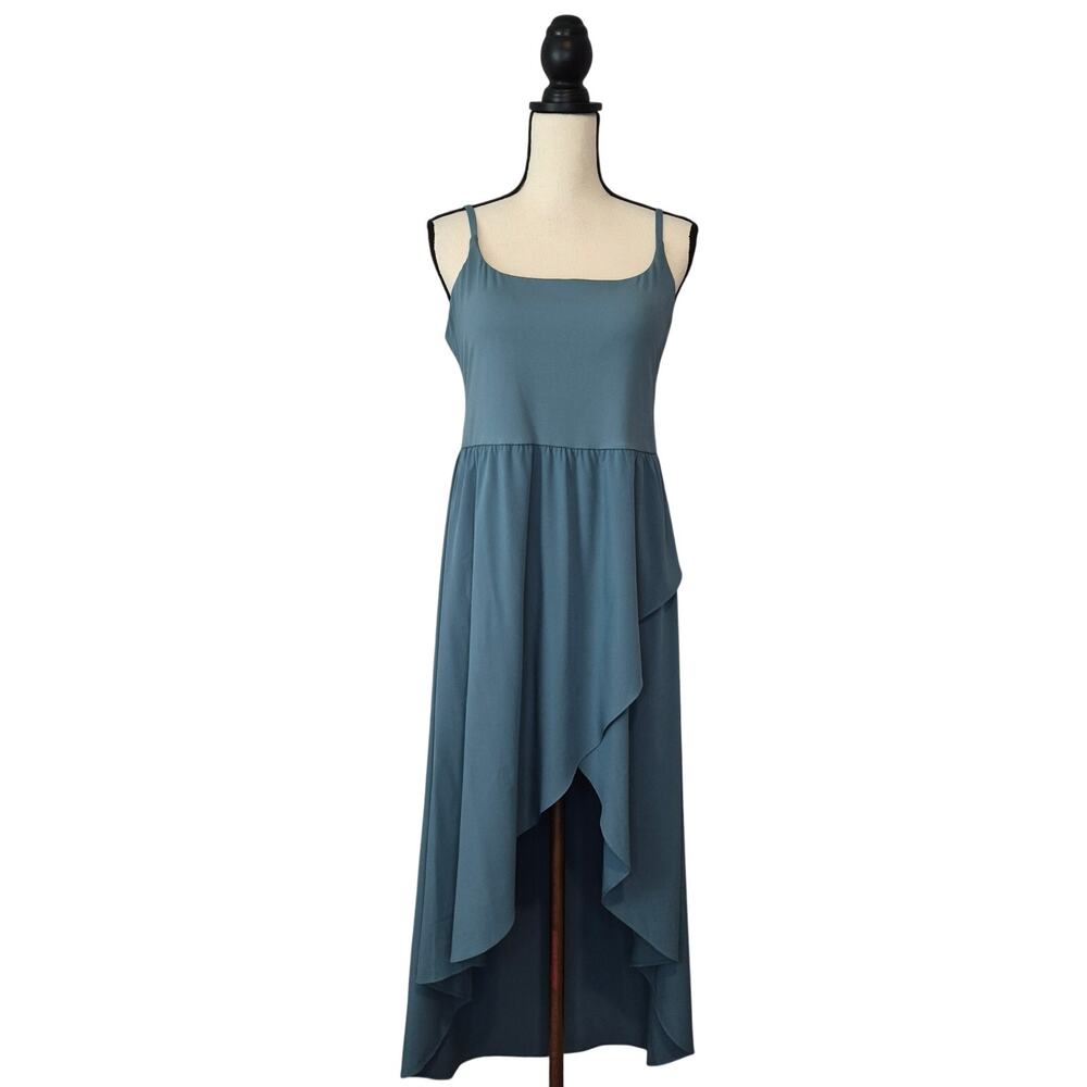 Halara Breezeful Stone Blue Backless Asymmetric High Low Midi Dress Size L NWT